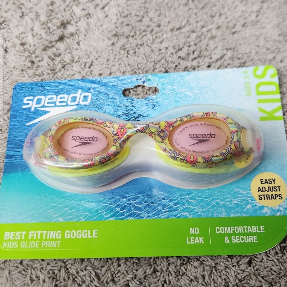 Speedo Kids Glide Print Swim Goggles Anti-Fog Ages 3-6  Yellow/Pink